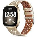Soft Lace Leather Band Compatible with Fitbit Versa 3 / Sense Bands Women Men, Breathable Slim Hollow-out Sports Smart Replacement Band for Fitbit Versa 3 Smart Watch