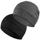 PAROPKAR 100% Cotton Lycra Skull Caps Lightweight Beanie Sleep Hats Breathable Helmet Liner Cap Cycling Hat Cap for Men and Women (Black Dark Grey)