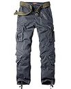 Toomett Men's Outdoor Casual Military Tactical Wild Combat Cargo Work Camo Pants with 8 Pockets (Dark Grey, 34)