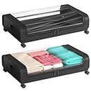 2 Pack Under Bed Storage with Wheels Lid 48L Rolling Metal Frame Underbed Containers Clear Window Storage Bag Box Organization Home Bedroom Organizer Drawer Bin for Clothes Shoes Toys Blankets Black