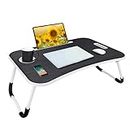 VAIIGO Laptop Bed Table, Foldable Laptop Desk Breakfast Tray Stand, Notebook Table with Cup Slot & 2 USB Holes & Tablet Groove for Eating Breakfast,Reading,Watching Movie on Bed/Sofa/Floor(Black)