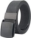 LionVII Mens Plastic Belt Nylon Canvas No-Metal Buckle Belt for Work and Travel (Grey)