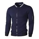 No/Brand Men's Autumn and Winter Fashion Thick Woolen Sweater Men's Sweater Jacket Casual Zipper Sweater,Navy,M