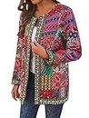 ORANDESIGNE Vestes Vintage Femme Style Ethnique Imprimé Floral Manteau Chic Fleur Imprimer Cardigan avec Poche A Rouge XS