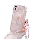 Ownest Compatible for iPhone 11 Cute 3D Pink Bowknot Slim Clear Aesthetic Design Women Teen Girls Camera Lens Protection Phone Cases Cover + Glitter Bow Crystal Sparkle Sparkly Chain