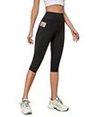 SHAPERX Fitness Gym Sports Workout Running Dance Yoga Capri 3/4 Pants Mobile Pocket for Women & Girls Pack of 1 (34, Black)