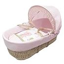 ELEGANT BABY Kinder Valley Beary Nice Pink Palm Moses Basket with Complete Bedding Set with Adjustable Hood, Fibre Mattress and Padded Liner