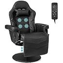 COSTWAY Massage Gaming Chair, Height Adjustable Swivel Racing Video Gaming Recliner with Retractable Footrest, Headrest and Cup Holder, Ergonomic High Back PU Leather Executive Desk Chair (Black)