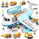 Transport Cargo Airplane, Large Theme Airplane Toy Set, Educational Toy Vehicle Play Set with Smoke Sound and Light, Fricton Powered Plane with Mini Cars and Men, Birthday Gift for Boys and Girls