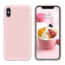 iPhone Xs Case, iPhone X Case, DUEDUE Liquid Silicone Soft Gel Rubber Slim Cover with Microfiber Cloth Lining Cushion Shockproof Full Protective Case for iPhone Xs/X for Women Girls, Pink Sand