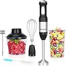 Keylitos 5 in 1 Immersion Hand Blender Mixer, [Upgraded] 1000W Handheld Stick Blender with 600ML Chopper, 800ML Beaker, Whisk and Milk Frother for Smoothie, Baby Food, Sauces Red,Puree, Soup (Black)