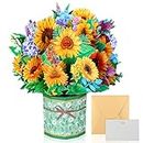 Get Well Soon Pop Up Cards, 3D Paper Flowers Bouquet Greeting Cards Sunflower Birthday Popup Cards Congratulations Gifts for Women Boss Best Friends Mother Parents Birthday Anniversary