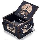 OUHFDS Musical Boxes Wooden Engraved Hand-cranked Musical Box, Playing Melody This is Halloween Music Box for Halloween Christmas Thanksgiving Black (Black)