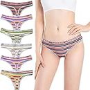 Kiench Teens Underwear Thongs Cotton Junior Girls' Hipster Panties Low Rise V Waist 6-Pack X-Large/Size 22/16-18 Years Colorful Striped