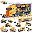 25 in 1 Construction Truck Vehicles, 12pcs Vehicle Truck Toys, Kids Engineering Carrier Truck Toy, Playset Push and Go Storage&Ejection Function for 3+ Year Old Boys Girls