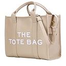 Work Tote Bags for Women - Trendy Personalized Oversized PU Leather Tote Bag Top-Handle Shoulder Crossbody Bags, Beige