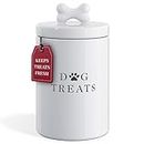 Barnyard Designs Dog Treat Jar, Large Ceramic Airtight Canister with Lid, Rustic Farmhouse Pet Food Storage Container Holder for Cookies, Biscuits, and Snacks, White, 13.5 x 23cm