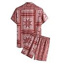 Spring Summer And Shorts Men's Short Casual Holiday Sleeve Set Men Suits & Sets Men'S Suits (Red, L)