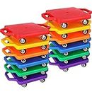 Deekin 12 Pieces Sports Scooter Board with Handles Plastic Casters Floor Scooter Board Sitting Scooter Board for Kids Children School Gym Home Indoor Outdoor Activities Play Equipment (Colorful)