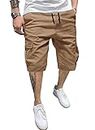 JMIERR Mens Cargo Shorts Relaxed Fit Drawstring Golf Shorts Men's Cotton Stretch Workout Chino Shorts Man Twill Hiking Outdoor Beach Basketball Shorts for Men with 6 Pockets Summer CA38(XL) 0 Khaki