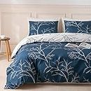 Duvet Cover King, Ultra Soft Microfiber Bed Set, Tree Branches Pattern Bed Sets, 3 Piece Breathable King Bedding Set with Zipper Closure, Corner Ties, (104x90 Inch, Blue)