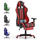 CEEDIR Gaming Stuhl Bürostuhl Ergonomischer Gamer Stuhl mit Kopfstütze, Vibration Massage Lendenkissen und Fußstütze PC Stuhl 130 kg Belastbarkeit Modell B, Rot