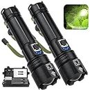 Led Brightest Flashlights High Lumens Rechargeable, 990,000 Lumens Super Bright Flashlight High Powered Flashlights, Waterproof Flash Light with Cases for Emergency Camping (2PCS)