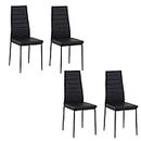 HOMCOM Modern Dining Chairs Set of 4, Upholstered PU Leather Kitchen Chairs with Channel Tufting and Metal Legs for Living Room, Black