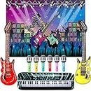 Inflatable Rock Star Toy Set 80s 90s Party Decorations Blow up Party Props Musical Instrument Include Inflatable Backdrop Banner, Microphone, Guitar, Bass and Keyboard for Rock N Roll Party Favor