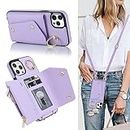 Lipvina for iPhone 13 Pro Max Case Wallet with Strap for Women,Crossbody Lanyard and Wristlet Strap,Zipper Pocket,Credit Card Holder,Ring Stand,RFID Blocking Phone Wallet Case(6.7 inch,Purple)