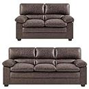 Bravich Oxford Leather Sofa Set - Dark Brown. 3 And 2 Seater Sofa Sets. 2 Piece Suites, Large Sofas For Living Room Furniture. Easy Clean Faux Leather Sofas - 2 & 3 Seater Sofas, Dark Brown.
