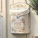 BIG FORTUNE Letterbox Mailbox Wall Mount Mailboxes for Outside Vintage Mail Boxes/Wall Antique Style Nostalgic Charm Home Decor Metal Garden Flower Patter White