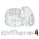 TIRIRS 2.5" 4 Pieces Clear Top Herb Grinder - Aluminium Spice Grinder with Pollen Scraper and Cleaning Brush - Silver.