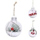 Bakefy - 2 Piece Christmas Bulb Ornament Balls Clear Plastic Glass Ball Craft Baubles Ornaments Fillable Unbreakable Shatterproof Hanging Tree Ornaments Snow Berry Pine Filling Ornaments