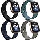 4 Pack Sport Bands Compatible with Fitbit Sense/Versa 3,Classic Soft Silicone Replacement Wristbands for Versa 3 Smart Watch Women Men Large（Black+Dark Blue+Rock Cyan+Grey）