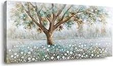Canvas Wall Art Tree Wall Art For Living Room Bedroom Wall Decor White Flower Wall Decorations For Home Picture Painting One Panel Green Forest Landscape Nature Artwork Prints, Canvas Print Modern Artwork Print Large Wall Art Framed for Home Office Living Room Bedroom Bathroom Wall Decorations Size 20”x 40”(50x100CM)