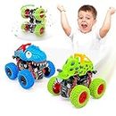AESTEMON Car Toys for 2 Year Old Boy, 2-Pack Dinosaur Monster Truck Toys Cars for 2 3 Year Old Boys Gifts, Pull Back Friction Inertia Vehicles Birthday Gifts for Kids Toddler Boys Toys Age 2 3 4 5