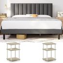 Dark Gray Bedroom Set Furniture King Size 2 Nightstands Platform Bed Modern New