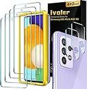 [6 Pack] iVoler [4 Pack] Screen Protector for Samsung Galaxy A52/ A52s 5G&4G +[2 Pack]Camera Lens Protector Tempered Glass for Samsung A52/ A52s 5G&4G with Alignment Frame Easy Installation,HD Clear,6.5 inch