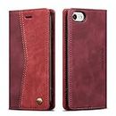 QLTYPRI Wallet Case for iPhone 7 Plus/iPhone 8 Plus, Vintage PU Leather Folio Case with Card Slots Kickstand Magnetic Closure Shockproof Flip Phone Cover for iPhone 7 Plus/8 Plus - Wine Red