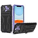YOUULAR Armor Card Case For iPhone 11 Hard PC+Soft TPU+Bracket+Card Case Phone Case Shock Anti-Drop Protective Phone Cover iPhone 11 6.1 Military Cases Bult-In Hidden Bracket Purple