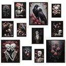 97 Decor Romantic Gothic Wall Art - Goth Wall Decor, Floral Gothic Decor For Bedroom, Goth Wall Art Prints, Dark Raven Skull Poster, Moody Halloween Decor Aesthetic Picture for Home (8x10 Unframed)