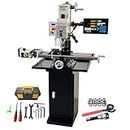 INTBUYING Mini Milling Drilling Machine R8 Mill Drill Machine Precision Metal Milling Drilling Machine 1100W 50-2250RPM DRO with X Power Feed/3-axis Grating Ruler/Bench Clamp RCOG-25V with Stand 110V