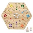 HOROW Original Marble Game Wahoo Board Game Double Sided Painted Wooden Fast Track Board Game for 6 and 4 Players 6 Colors 24 Marbles 6 Dice for Family Friends and Party (Oak)