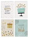 Happy Birthday Cards, 100-Pack, 4 x 6 inch, 4 Cover Designs, Blank Inside, by Better Office Products, with Envelopes, Elegant Gold Collection, 100 Pack