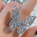 Women Jewelry Silver Butterfly Rings Cubic Zirconia Wedding Jewelry Sz 6-10