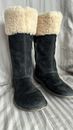 UGG KARYN Knee Suede Leather Boot 1005449 Women's 6 UK 4.5 BLACK  Sherpa Cuff