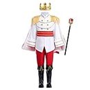 Nativity King Costume Kids: Prince Charming Costume For Boys Royal Prince Outfits Jacket Pants Crown Scepter Set Dress Up Halloween Birthday Party Costume #White Suit + Crown + Scepter+Cape 5-6 Years