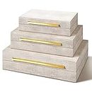 PETIARKIT Set of 3 Faux Leather Decorative Storage Boxes with Lids - Jewelry and Accessory Organizer for Women and Men, Countertop Home Decor (Beige)