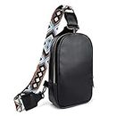 ACETOP Crossbody Bag for Women Leather Sling Belt Bag Small Chest Bag Purses with Guitar Strap Boho Style Fanny Pack Cross Body Bags Satchel Daypack Shoulder Bag for Hiking Traveling Cycling(Black)